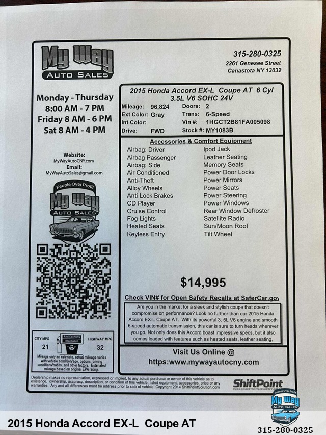 2015 Honda Accord EX-L Coupe AT